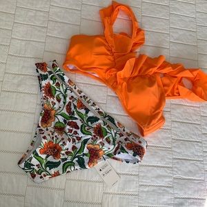 Orange and floral two piece bikini